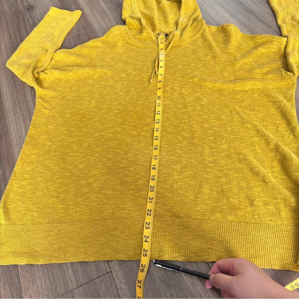 Eileen Fisher organic cotton linen slub Mustard Knit Hooded Pullover top size S - Picture 5 of 11